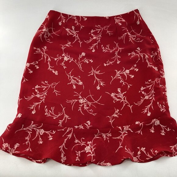 Jones Wear Floral Red A-Line Skirt Ruffle Hem Size 12 Knee-Length Tulip Flounce - Picture 12 of 12